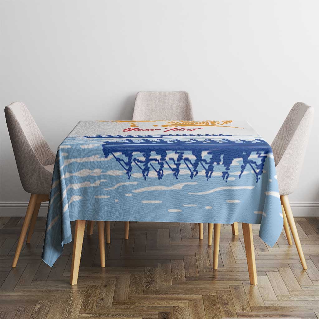 Personalised Hawaiki Nui Va'a French Polynesian Pattern Tablecloth White Color