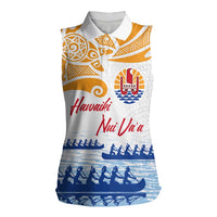Personalised Hawaiki Nui Va'a French Polynesian Pattern Women Sleeveless Polo Shirt White Color LT03 Female White - Polynesian Pride