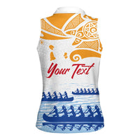 Personalised Hawaiki Nui Va'a French Polynesian Pattern Women Sleeveless Polo Shirt White Color LT03 - Polynesian Pride