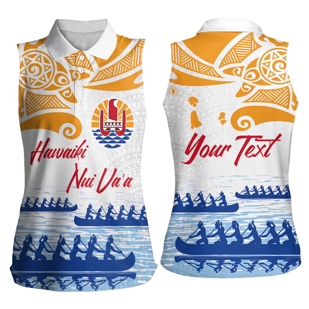 Personalised Hawaiki Nui Va'a French Polynesian Pattern Women Sleeveless Polo Shirt White Color LT03 - Polynesian Pride