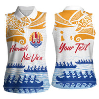 Personalised Hawaiki Nui Va'a French Polynesian Pattern Women Sleeveless Polo Shirt White Color LT03 - Polynesian Pride