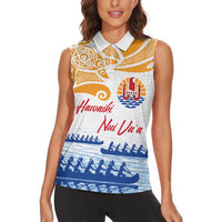 Personalised Hawaiki Nui Va'a French Polynesian Pattern Women Sleeveless Polo Shirt White Color LT03 - Polynesian Pride