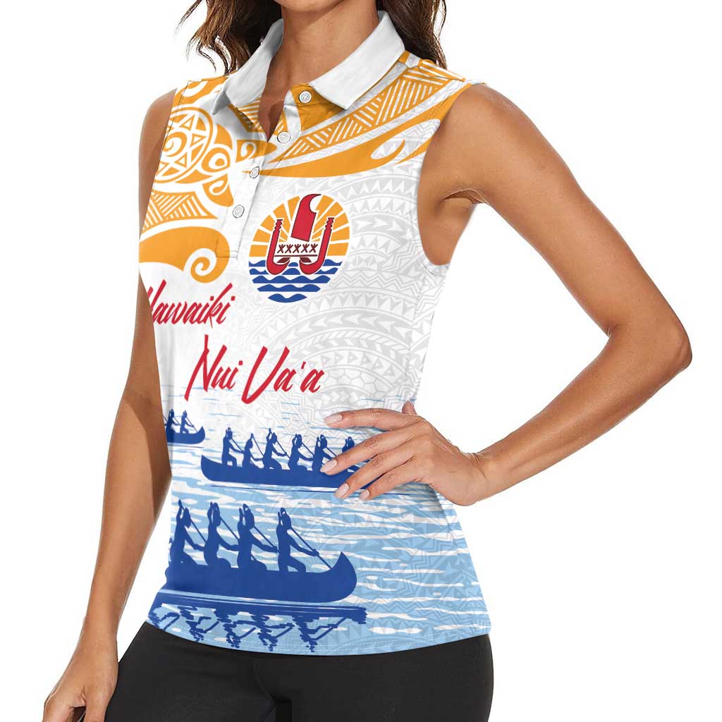 Personalised Hawaiki Nui Va'a French Polynesian Pattern Women Sleeveless Polo Shirt White Color LT03 - Polynesian Pride