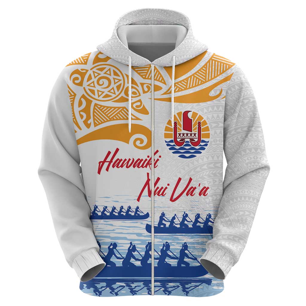 Personalised Hawaiki Nui Va'a French Polynesian Pattern Zip Hoodie White Color
