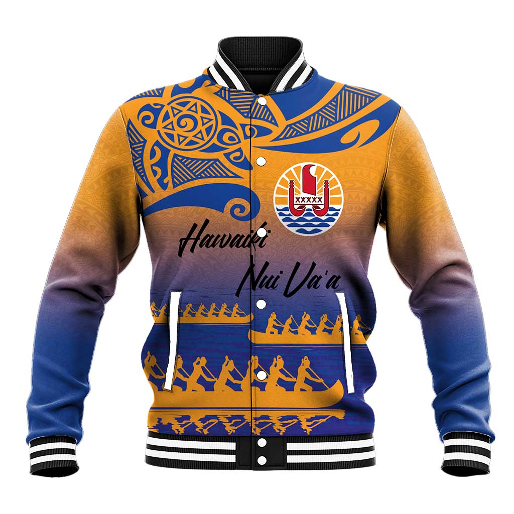 Personalised Hawaiki Nui Va'a French Polynesian Pattern Baseball Jacket Sunset Color LT03 Unisex Yellow - Polynesian Pride