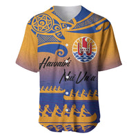 Personalised Hawaiki Nui Va'a French Polynesian Pattern Baseball Jersey Sunset Color LT03 Yellow - Polynesian Pride
