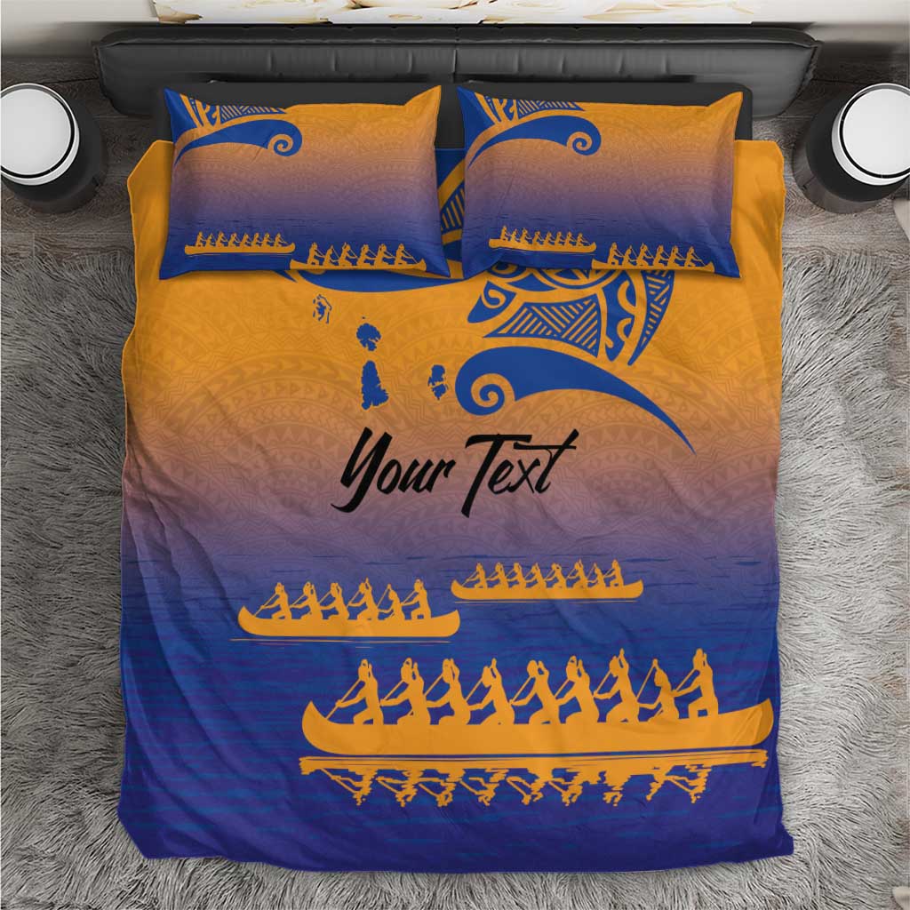 Personalised Hawaiki Nui Va'a French Polynesian Pattern Bedding Set Sunset Color LT03 Yellow - Polynesian Pride