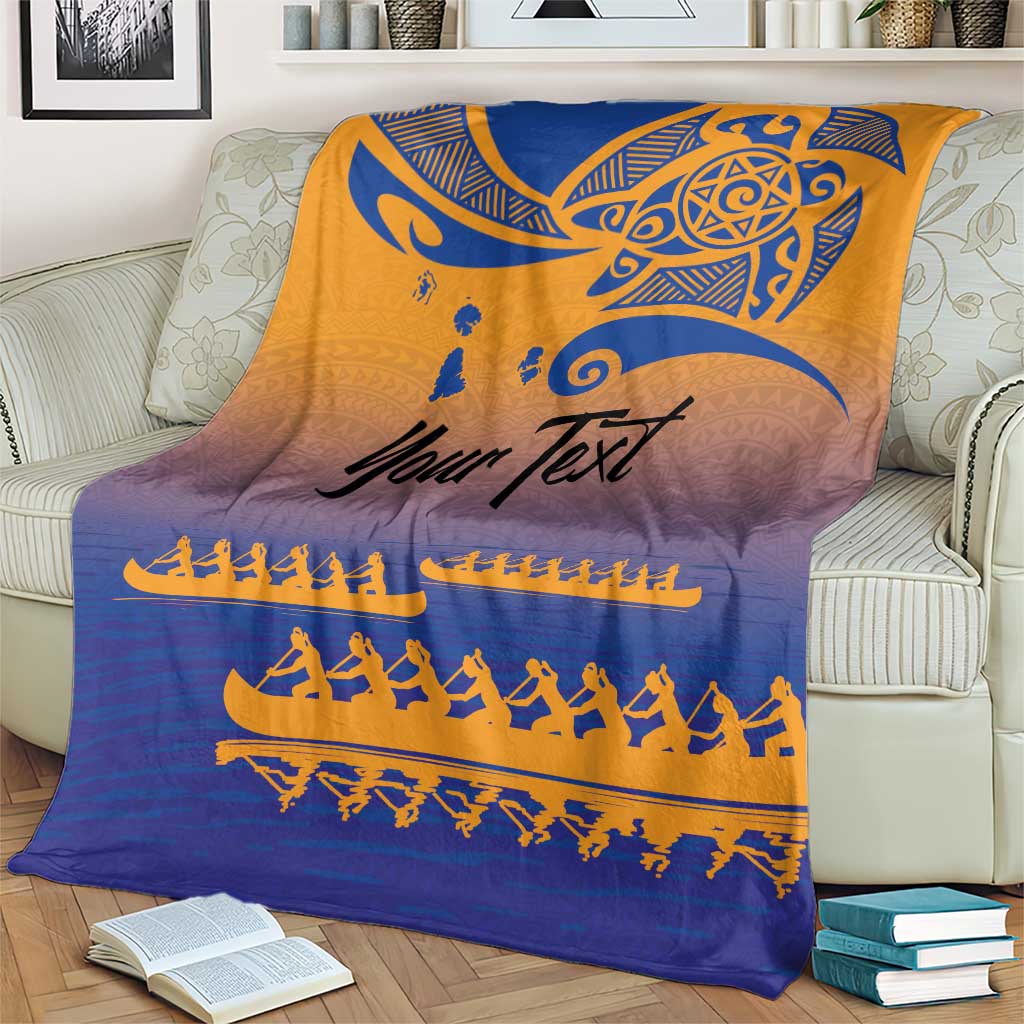Personalised Hawaiki Nui Va'a French Polynesian Pattern Blanket Sunset Color LT03 - Polynesian Pride