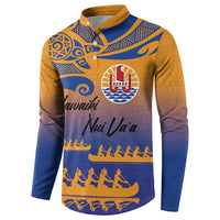 Personalised Hawaiki Nui Va'a French Polynesian Pattern Button Sweatshirt Sunset Color LT03 - Polynesian Pride
