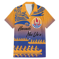 Personalised Hawaiki Nui Va'a French Polynesian Pattern Family Matching Mermaid Dress and Hawaiian Shirt Sunset Color LT03 Dad's Shirt - Short Sleeve Yellow - Polynesian Pride