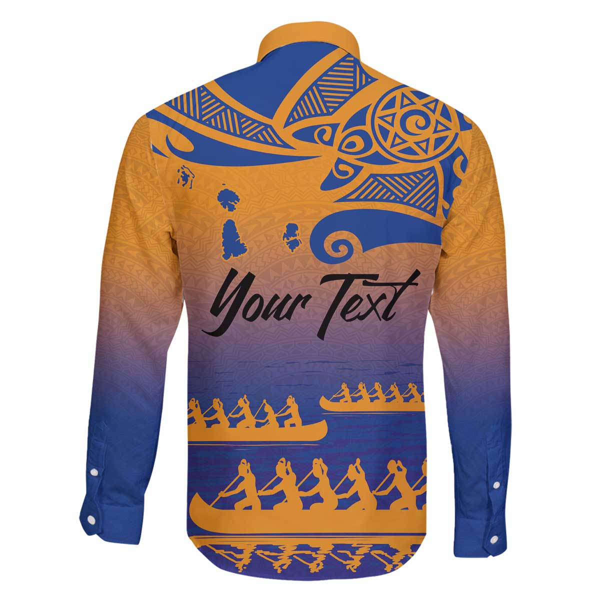 Personalised Hawaiki Nui Va'a French Polynesian Pattern Family Matching Off The Shoulder Long Sleeve Dress and Hawaiian Shirt Sunset Color LT03 - Polynesian Pride