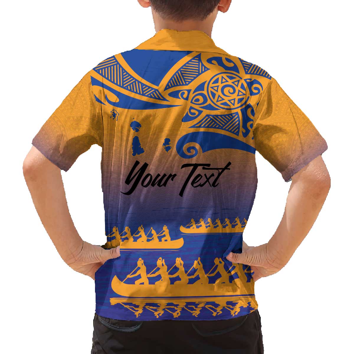 Personalised Hawaiki Nui Va'a French Polynesian Pattern Family Matching Puletasi and Hawaiian Shirt Sunset Color LT03 - Polynesian Pride