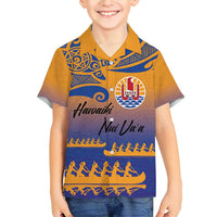 Personalised Hawaiki Nui Va'a French Polynesian Pattern Family Matching Short Sleeve Bodycon Dress and Hawaiian Shirt Sunset Color LT03 Son's Shirt Yellow - Polynesian Pride