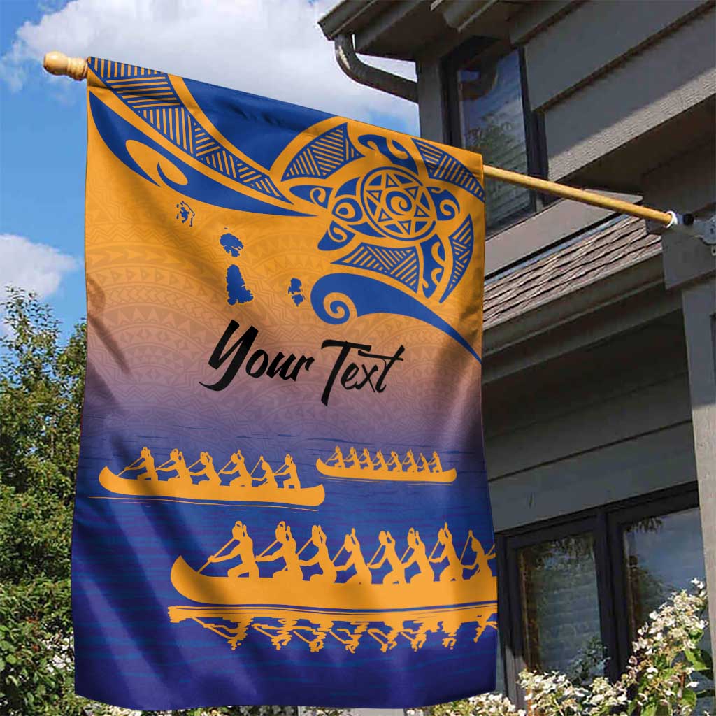 Personalised Hawaiki Nui Va'a French Polynesian Pattern Garden Flag Sunset Color