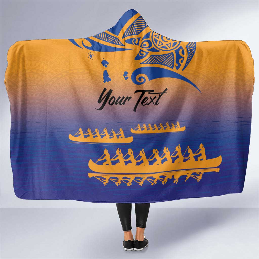 Personalised Hawaiki Nui Va'a French Polynesian Pattern Hooded Blanket Sunset Color