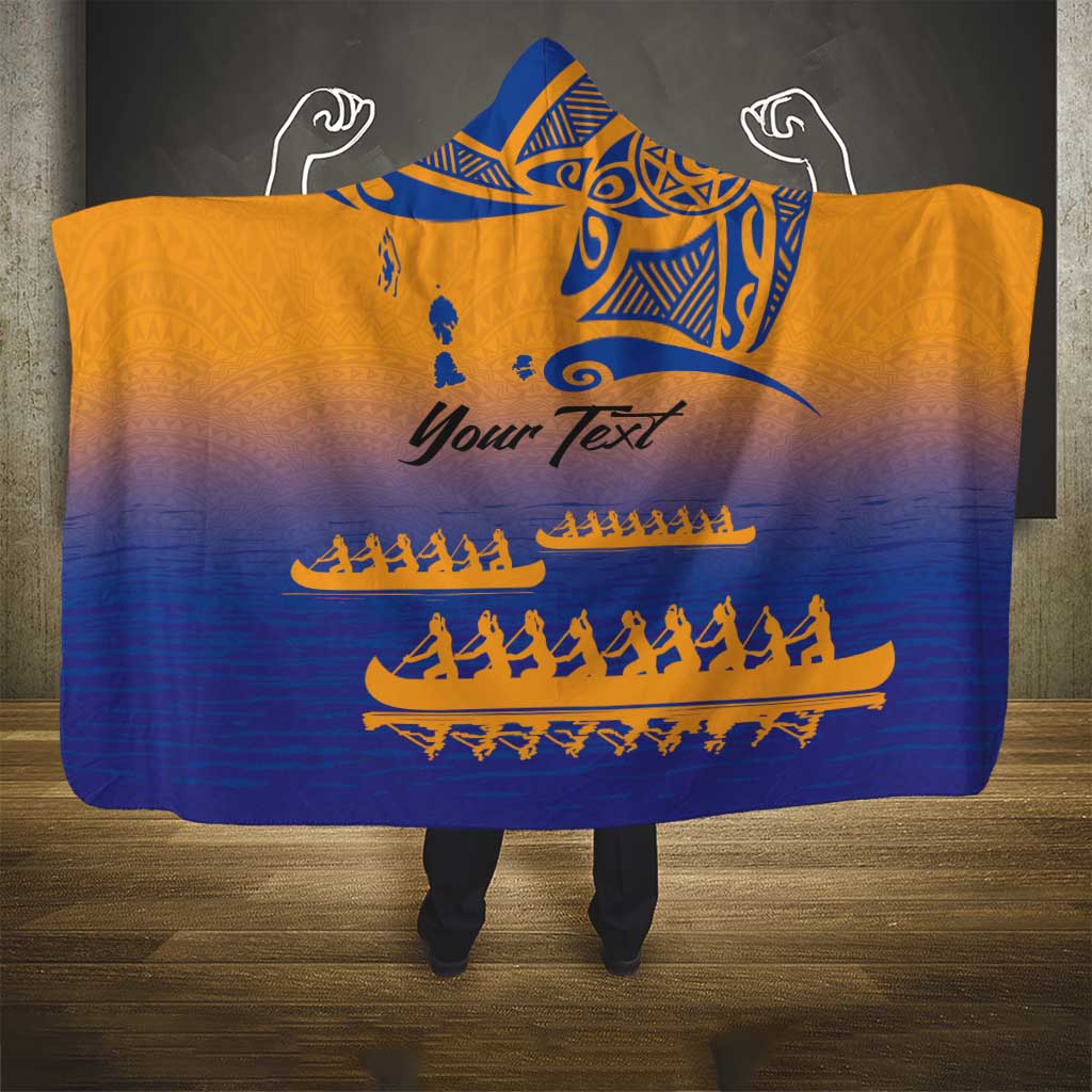 Personalised Hawaiki Nui Va'a French Polynesian Pattern Hooded Blanket Sunset Color LT03 - Polynesian Pride
