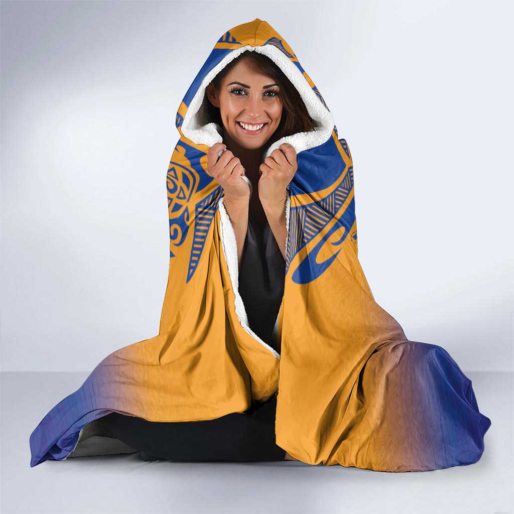 Personalised Hawaiki Nui Va'a French Polynesian Pattern Hooded Blanket Sunset Color LT03 - Polynesian Pride