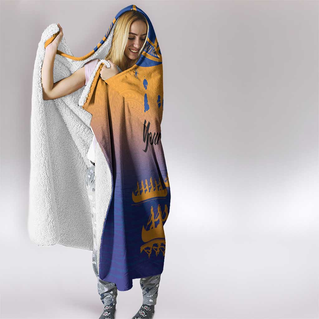 Personalised Hawaiki Nui Va'a French Polynesian Pattern Hooded Blanket Sunset Color LT03 - Polynesian Pride
