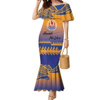 Personalised Hawaiki Nui Va'a French Polynesian Pattern Mermaid Dress Sunset Color LT03 Women Yellow - Polynesian Pride