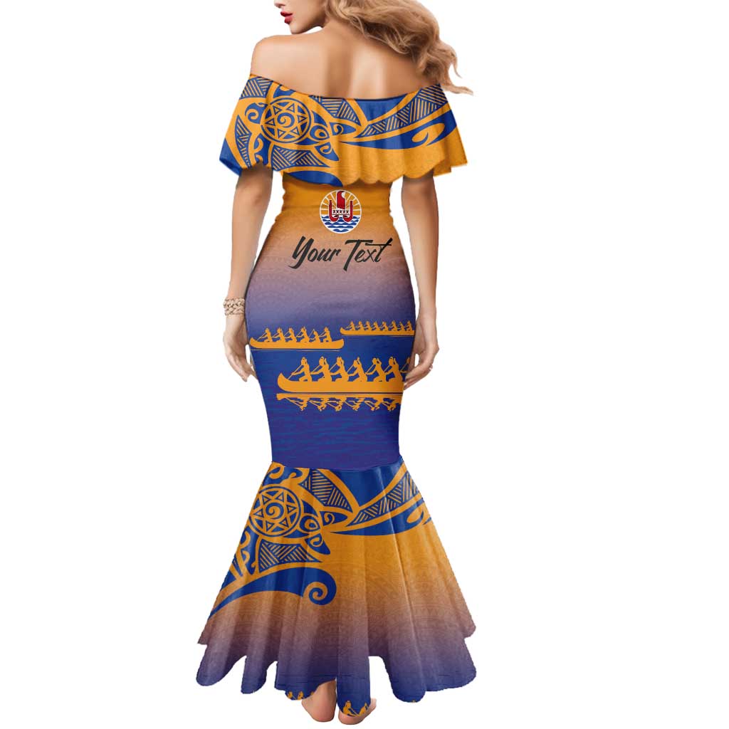 Personalised Hawaiki Nui Va'a French Polynesian Pattern Mermaid Dress Sunset Color LT03 - Polynesian Pride