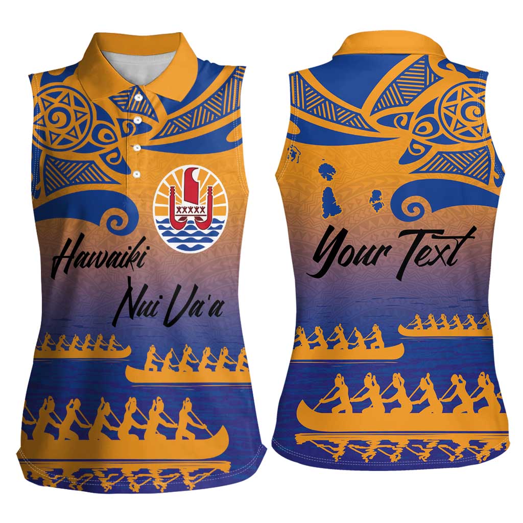 Personalised Hawaiki Nui Va'a French Polynesian Pattern Women Sleeveless Polo Shirt Sunset Color LT03 - Polynesian Pride