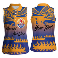 Personalised Hawaiki Nui Va'a French Polynesian Pattern Women Sleeveless Polo Shirt Sunset Color LT03 - Polynesian Pride