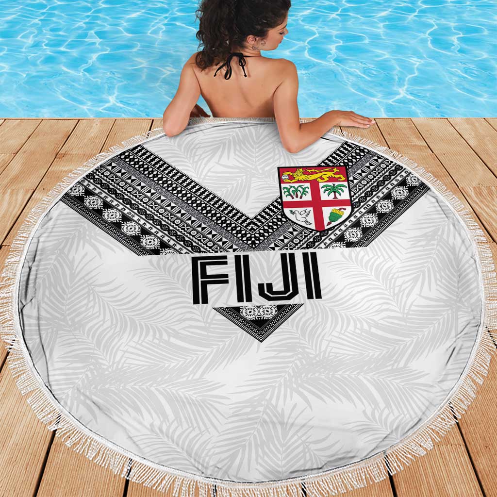 Rugby Fiji Beach Blanket Fijian Masi Tribal Sporty Style White Color - Polynesian Pride