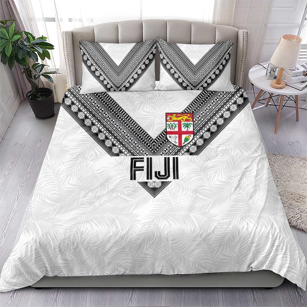 Rugby Fiji Bedding Set Fijian Masi Tribal Sporty Style White Color - Polynesian Pride