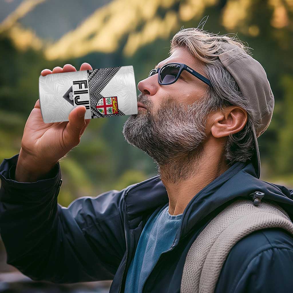 Custom Rugby Fiji 4 in 1 Can Cooler Tumbler Fijian Masi Tribal Sporty Style White Color - Polynesian Pride