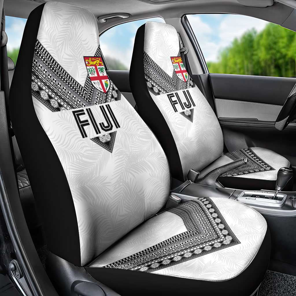 Rugby Fiji Car Seat Cover Fijian Masi Tribal Sporty Style White Color - Polynesian Pride
