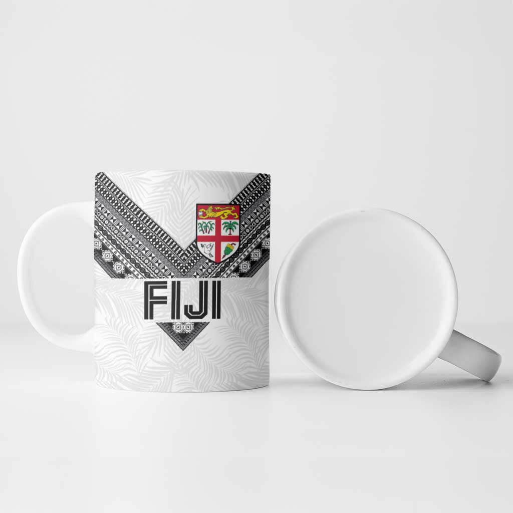 Custom Rugby Fiji Ceramic Mug Fijian Masi Tribal Sporty Style White Color - Polynesian Pride