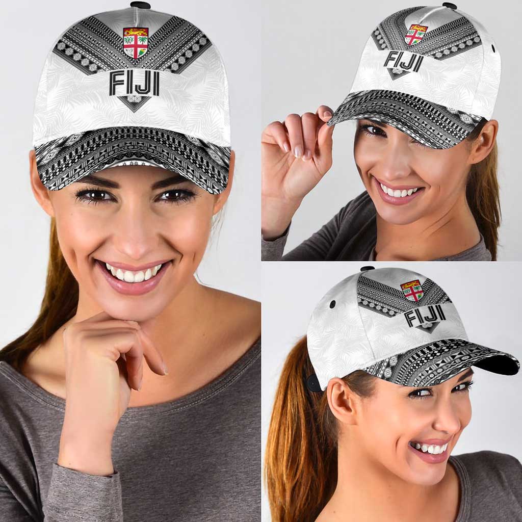 Rugby Fiji Classic Cap Fijian Masi Tribal Sporty Style White Color - Polynesian Pride