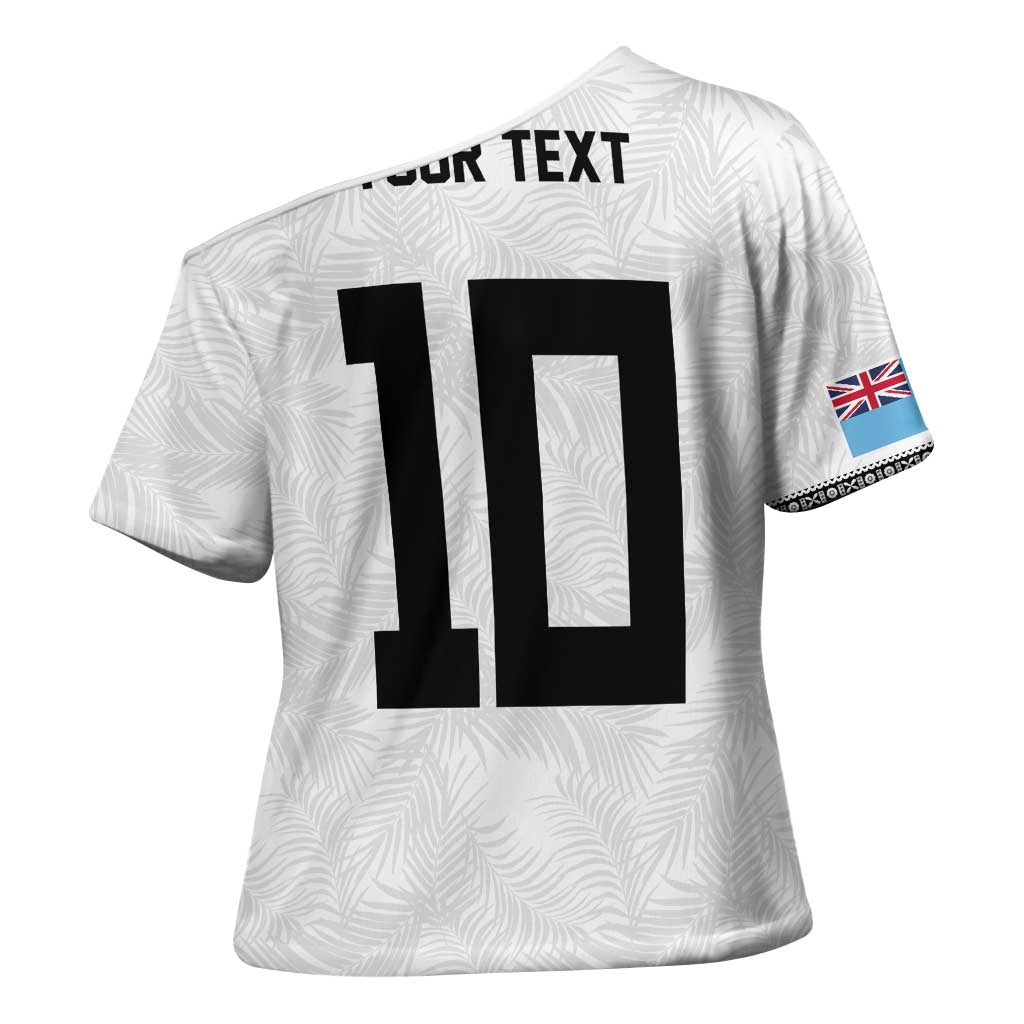 Custom Rugby Fiji Cross Shoulder Shirt Fijian Masi Tribal Sporty Style White Color - Polynesian Pride