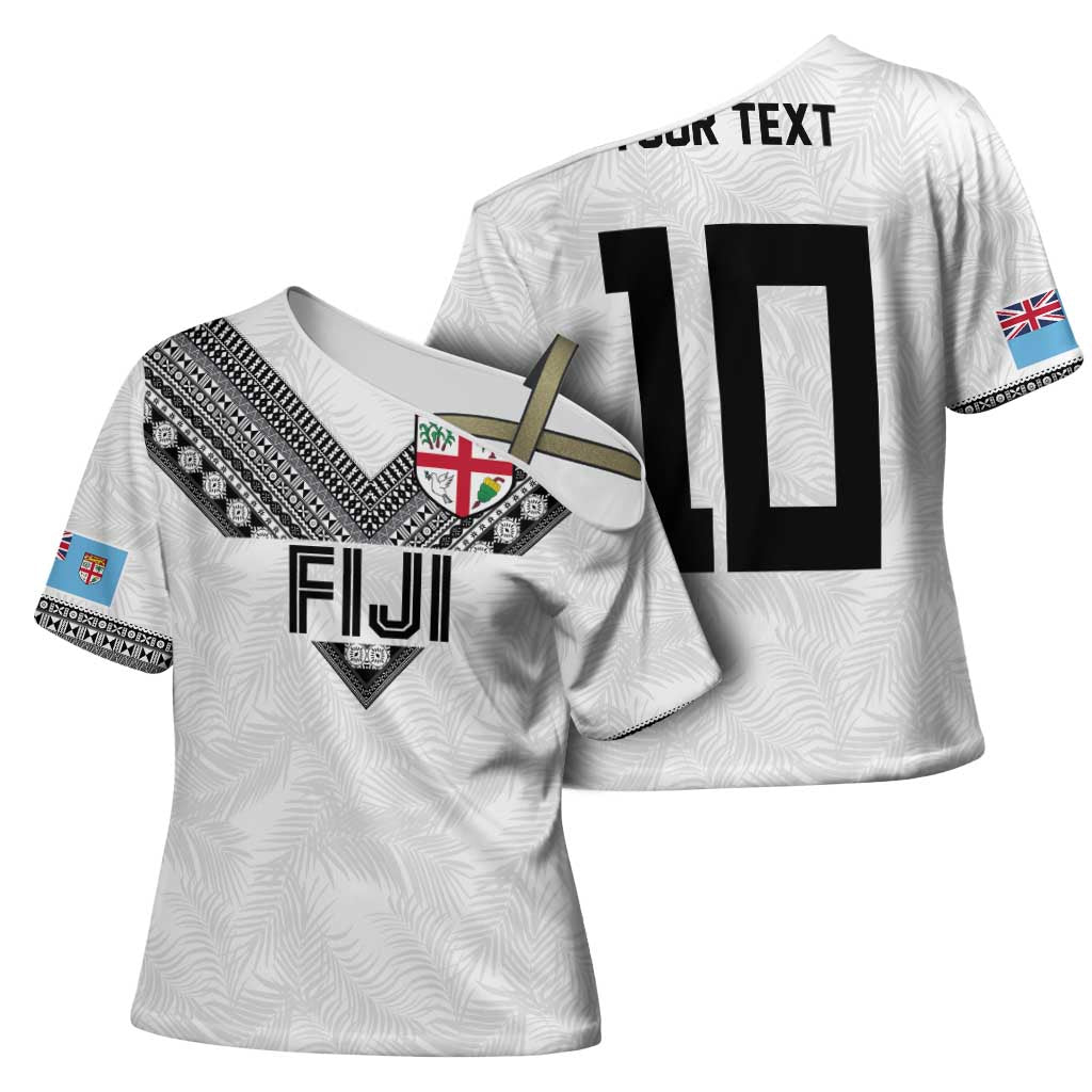 Custom Rugby Fiji Cross Shoulder Shirt Fijian Masi Tribal Sporty Style White Color - Polynesian Pride