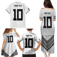 Custom Rugby Fiji Family Matching Puletasi and Hawaiian Shirt Fijian Masi Tribal Sporty Style White Color - Polynesian Pride