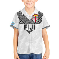 Custom Rugby Fiji Family Matching Summer Maxi Dress and Hawaiian Shirt Fijian Masi Tribal Sporty Style White Color - Polynesian Pride