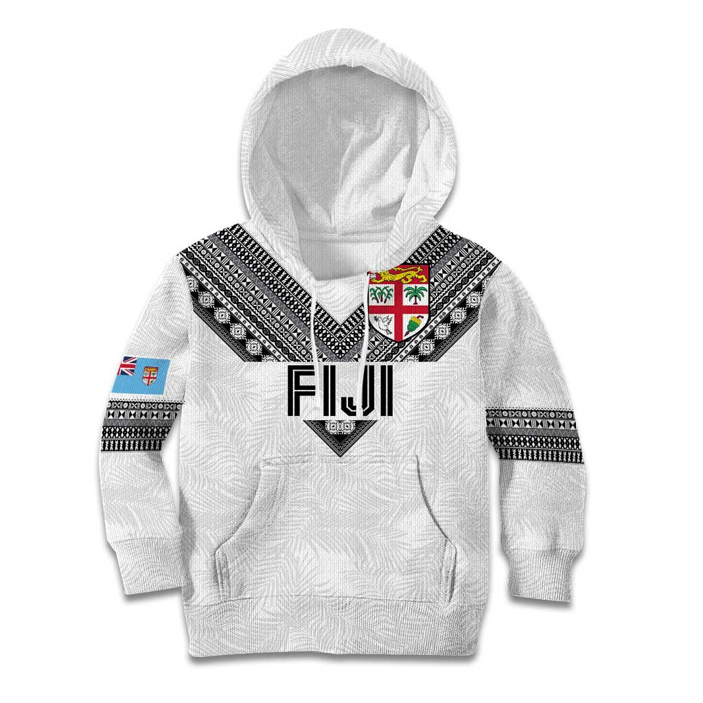 Custom Rugby Fiji Kid Hoodie Fijian Masi Tribal Sporty Style White Color - Polynesian Pride
