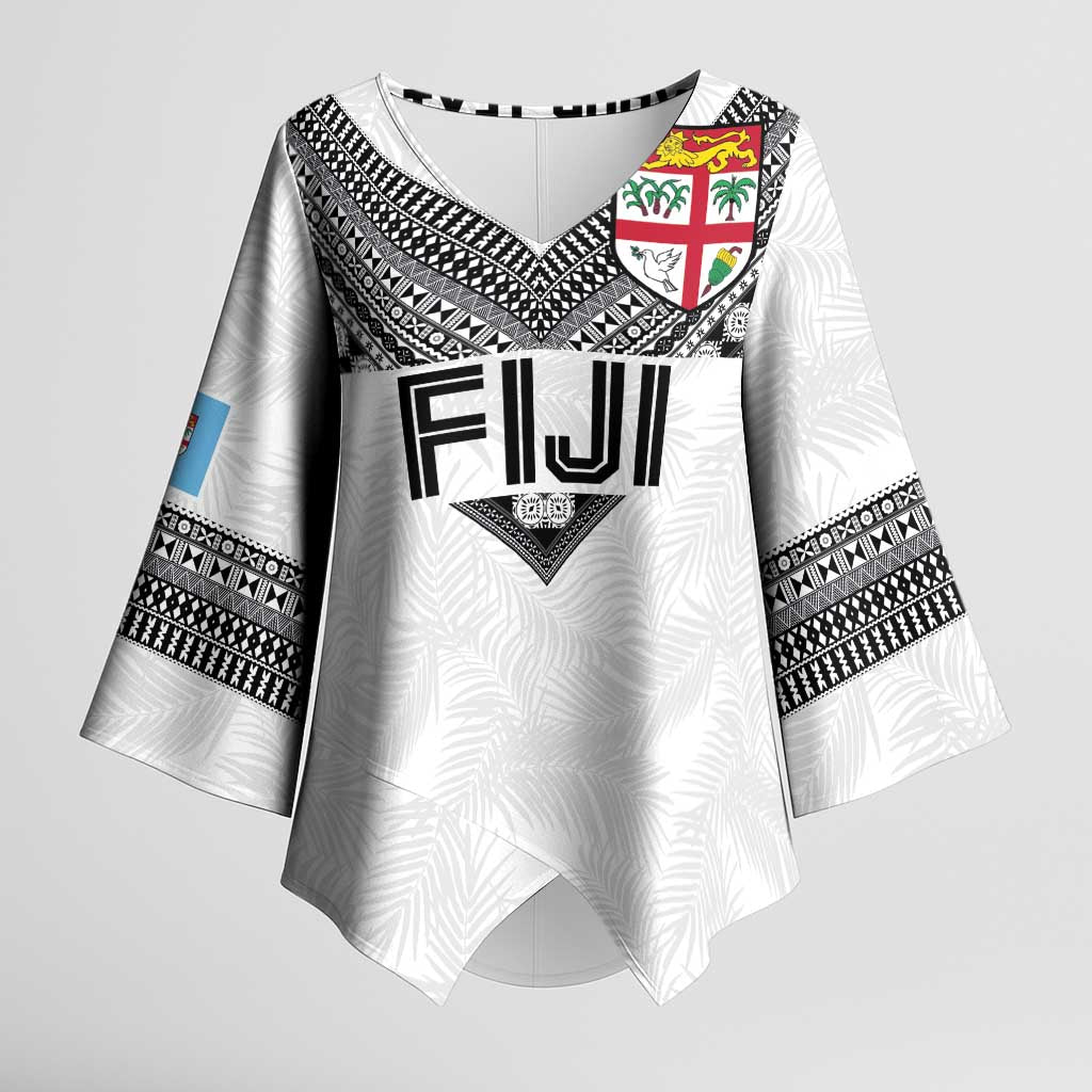 Custom Rugby Fiji Kimono Sleeve Blouse Fijian Masi Tribal Sporty Style White Color - Polynesian Pride