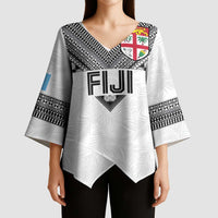 Custom Rugby Fiji Kimono Sleeve Blouse Fijian Masi Tribal Sporty Style White Color - Polynesian Pride