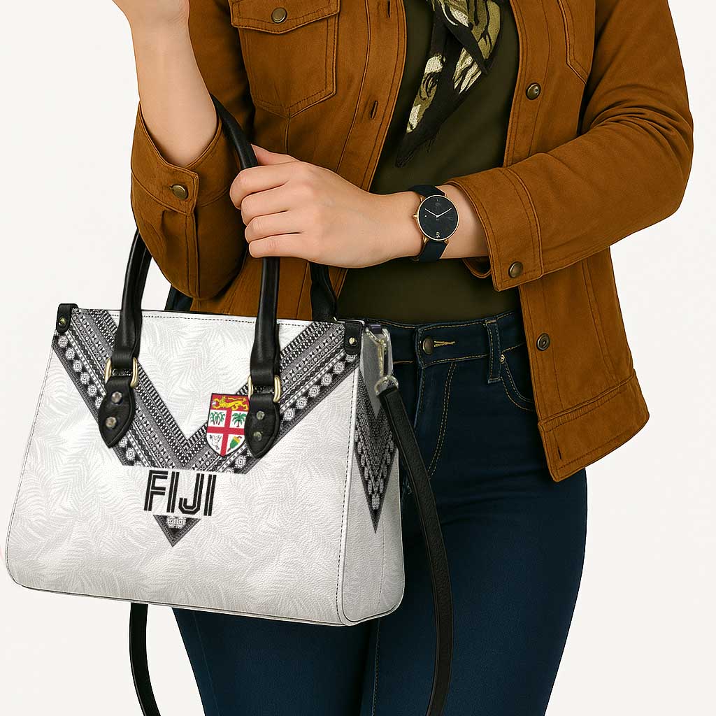 Rugby Fiji Leather Bag Fijian Masi Tribal Sporty Style White Color - Polynesian Pride