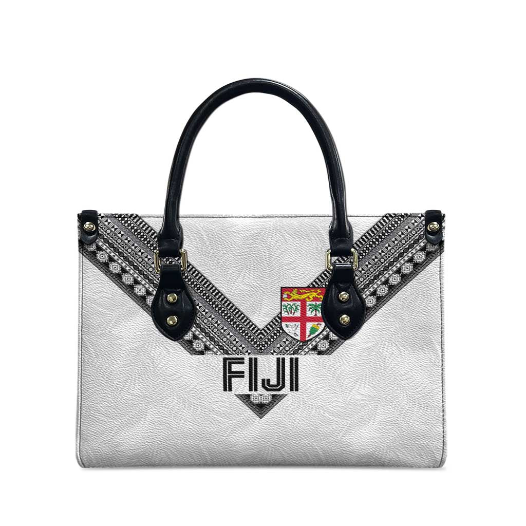 Rugby Fiji Leather Bag Fijian Masi Tribal Sporty Style White Color - Polynesian Pride