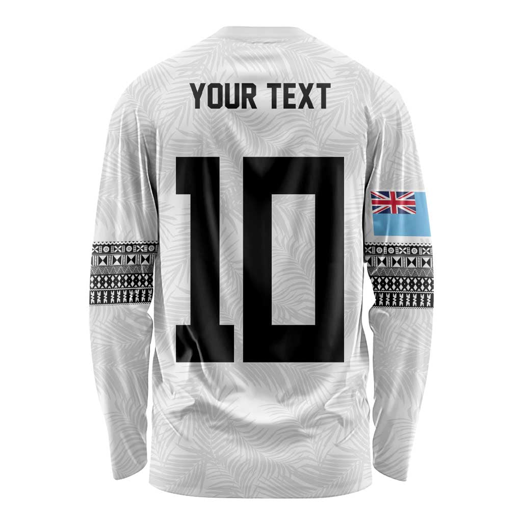 Custom Rugby Fiji Long Sleeve Shirt Fijian Masi Tribal Sporty Style White Color - Polynesian Pride