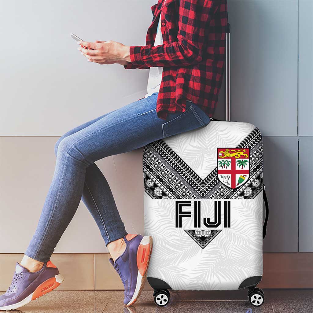 Rugby Fiji Luggage Cover Fijian Masi Tribal Sporty Style White Color - Polynesian Pride