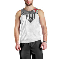 Custom Rugby Fiji Men Tank Top Fijian Masi Tribal Sporty Style White Color - Polynesian Pride