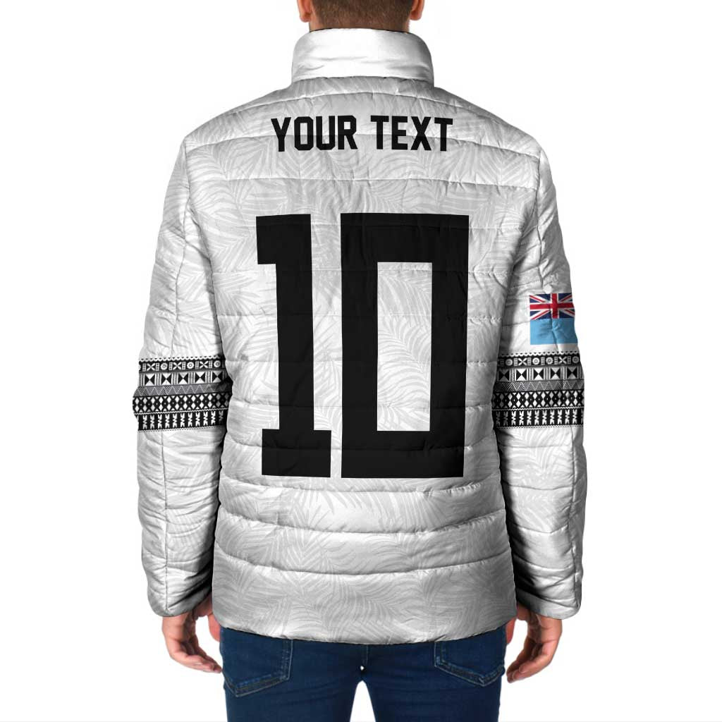 Custom Rugby Fiji Padded Jacket Fijian Masi Tribal Sporty Style White Color - Polynesian Pride