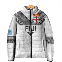 Custom Rugby Fiji Padded Jacket Fijian Masi Tribal Sporty Style White Color - Polynesian Pride