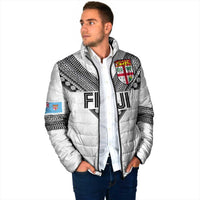 Custom Rugby Fiji Padded Jacket Fijian Masi Tribal Sporty Style White Color - Polynesian Pride