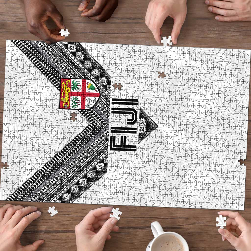 Rugby Fiji Puzzle Fijian Masi Tribal Sporty Style White Color - Polynesian Pride
