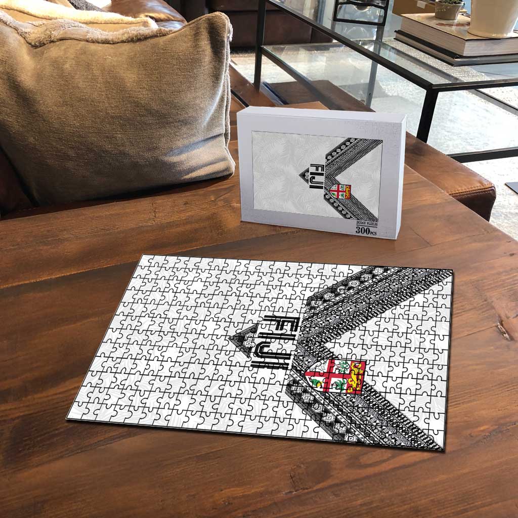 Rugby Fiji Puzzle Fijian Masi Tribal Sporty Style White Color - Polynesian Pride