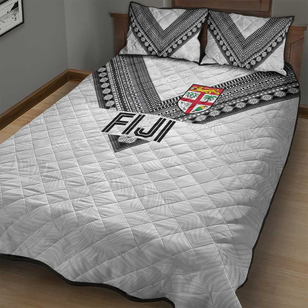 Rugby Fiji Quilt Bed Set Fijian Masi Tribal Sporty Style White Color - Polynesian Pride